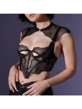 NWOT Thistle and Spire Minna Black Lace Bodice M Medium Strappy Bralette